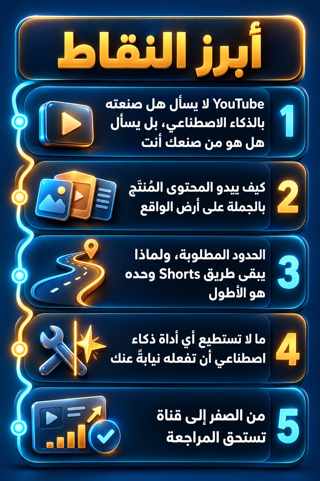 أبرز النقاط: YouTube لا يسأل هل صنعته بالذكاء الاصطناعي، بل يسأل هل صنعته أنت; كيف يبدو المحتوى المصنوع بالجملة في الواقع; الحدود المطلوبة، ولماذا يبقى طريق Shorts وحده هو الأطول; ما لا تستطيع أي أداة ذكاء اصطناعي أن تفعله بدلًا منك; من الصفر إلى قناة تستحق المراجعة