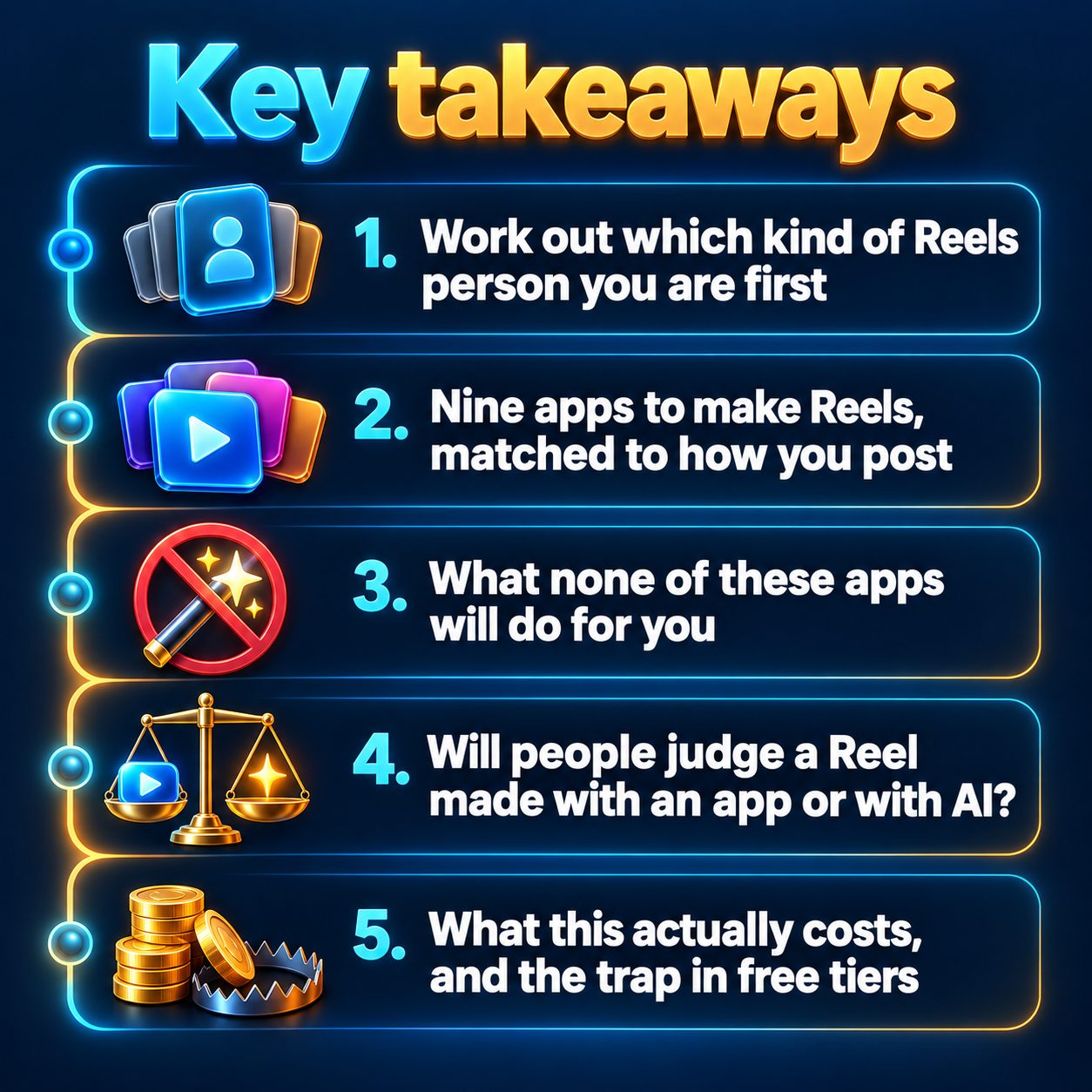 Key takeaways: Work out which kind of Reels person you are first; Nine apps to make Reels, matched to how you post; What none of these apps will do for you; Will people judge a Reel made with an app or with AI?; What this actually costs, and the trap in free tiers