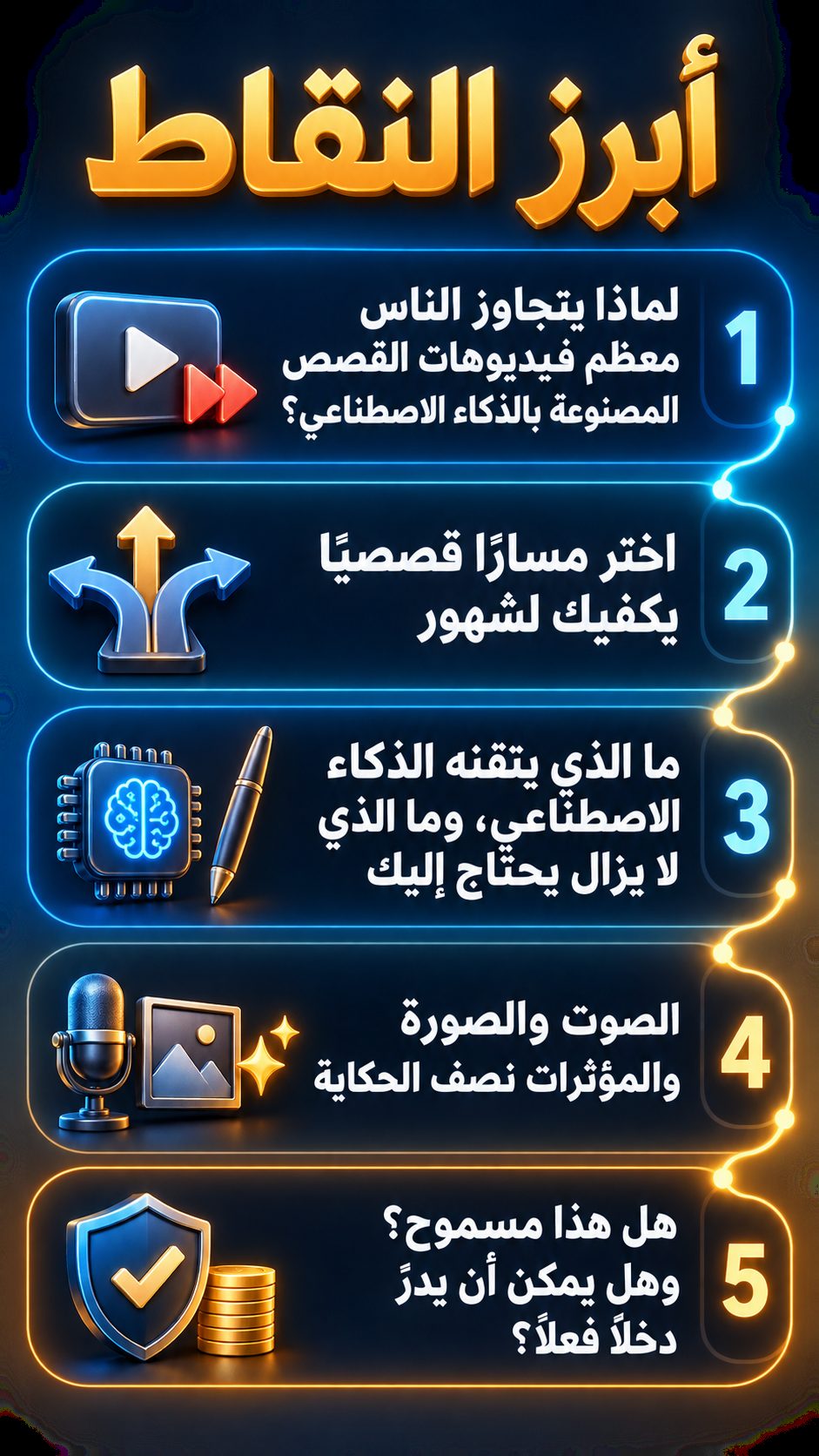 أبرز النقاط: لماذا يتجاوز الناس معظم فيديوهات القصص المصنوعة بالذكاء الاصطناعي؟; اختر مسارًا قصصيًا يكفيك لشهور; ما الذي يتقنه الذكاء الاصطناعي، وما الذي لا يزال يحتاج إليك; الصوت والصورة والمؤثرات نصف الحكاية; هل هذا مسموح؟ وهل يمكن أن يجلب دخلًا فعلًا؟