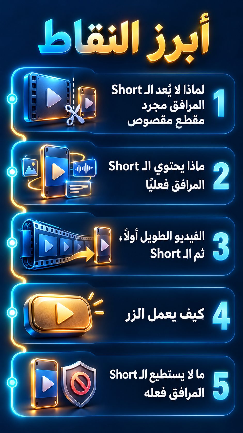 أبرز النقاط: لماذا لا يكون فيديو Short المرافق مجرد مقطع مقصوص; ماذا يحتوي فيديو Short المرافق فعلًا; الفيديو الطويل أولًا، ثم فيديو Short; كيف يعمل الزر; ما لا يستطيع فيديو Short المرافق فعله