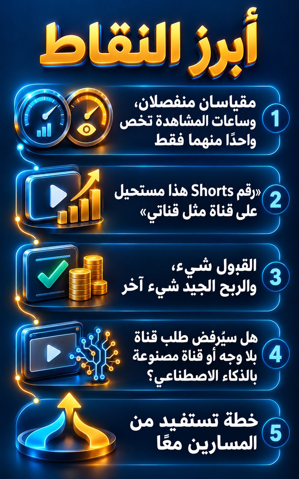 أبرز النقاط: مقياسان منفصلان، وساعات المشاهدة تخص واحدًا منهما فقط; «رقم Shorts هذا مستحيل على قناة مثل قناتي»; القبول شيء، والربح الجيد شيء آخر; هل سيُرفض طلب قناة بلا وجه أو قناة مصنوعة بالذكاء الاصطناعي؟; خطة تستفيد من المسارين معًا